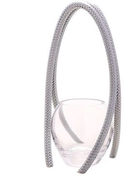 Nambe Clear Glass Vase with Silver Braided Loop Handles